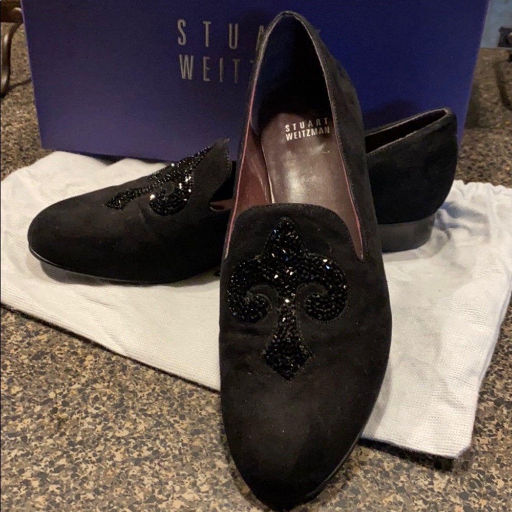 Stuart Weitzman Black Suede Smoking Flats